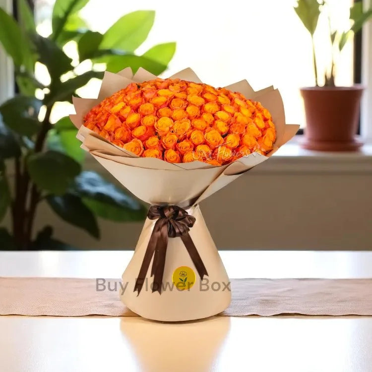 100 Orange Roses Bouquet