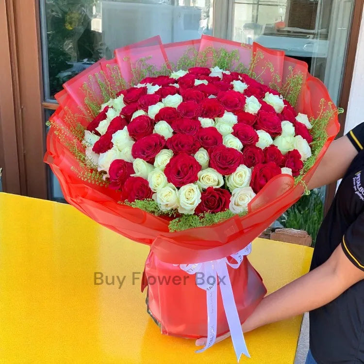 100 Red and White Roses