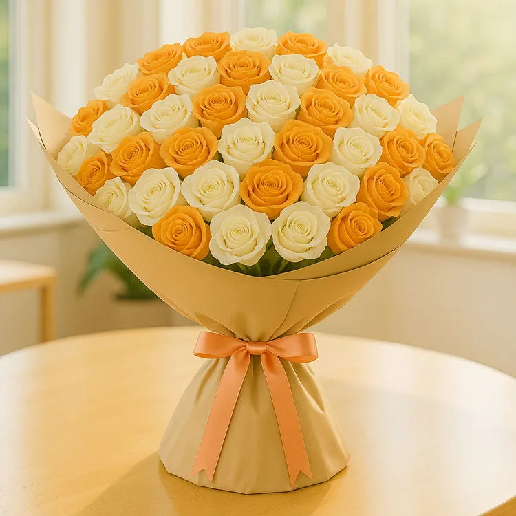 100 White and Orange Roses