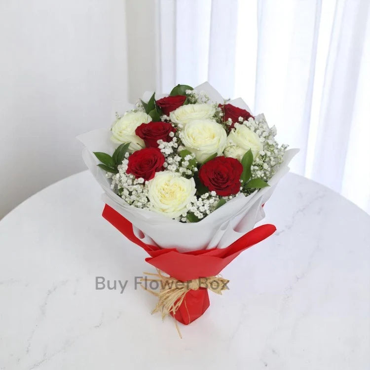 10 Red and White Roses