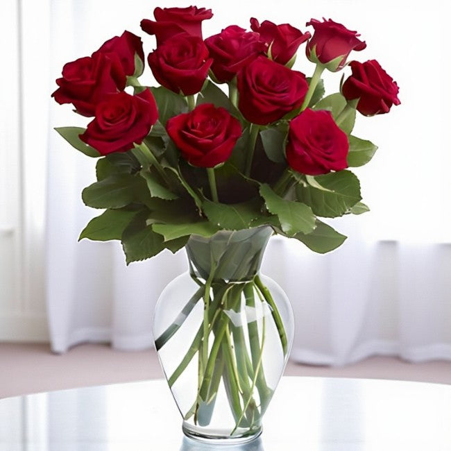 12 Red Roses Vase