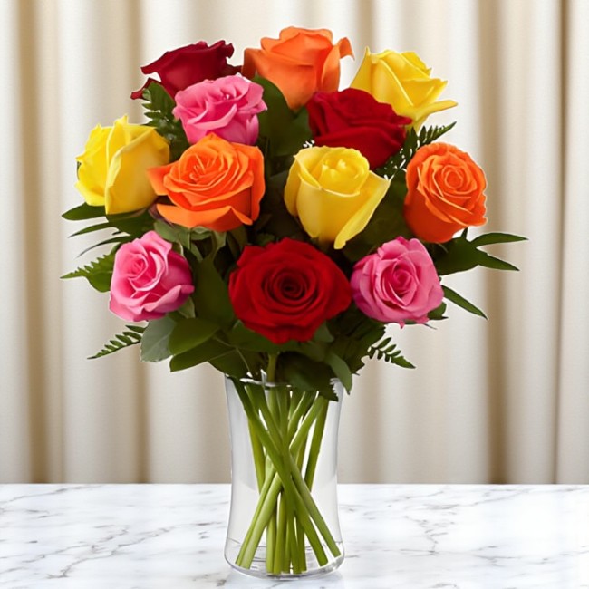 1 Dozen Mixed Roses Vase