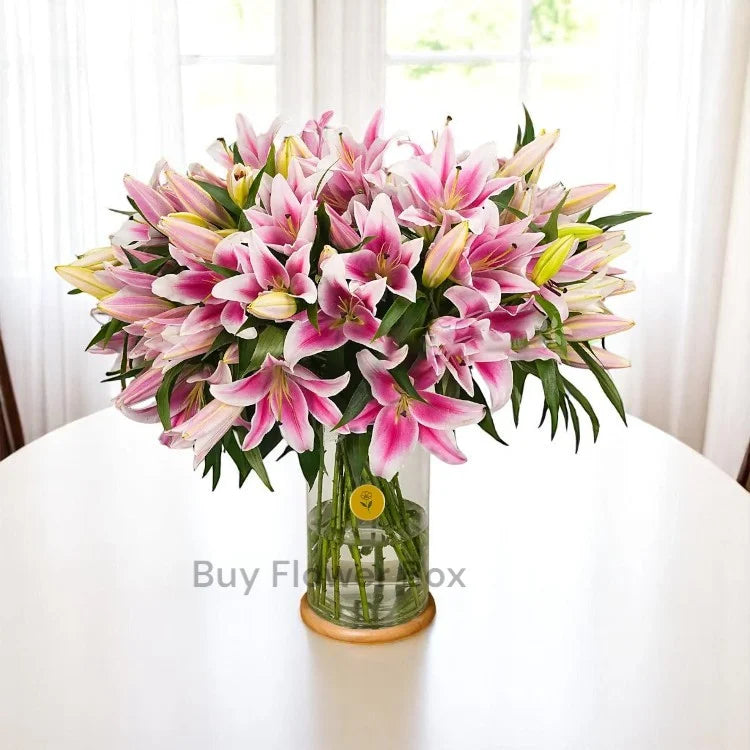 20 Pink Lilies Vase