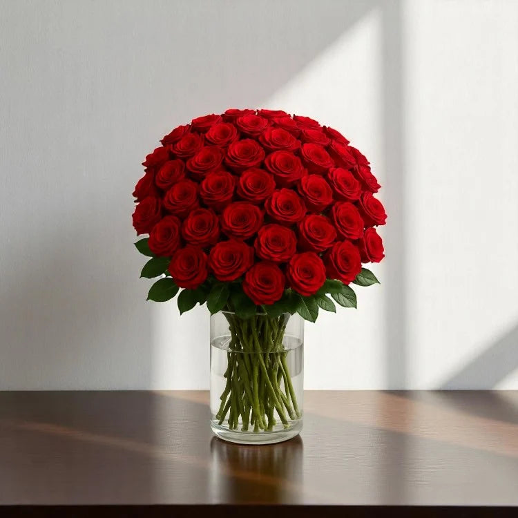 Red Roses Glass Vase