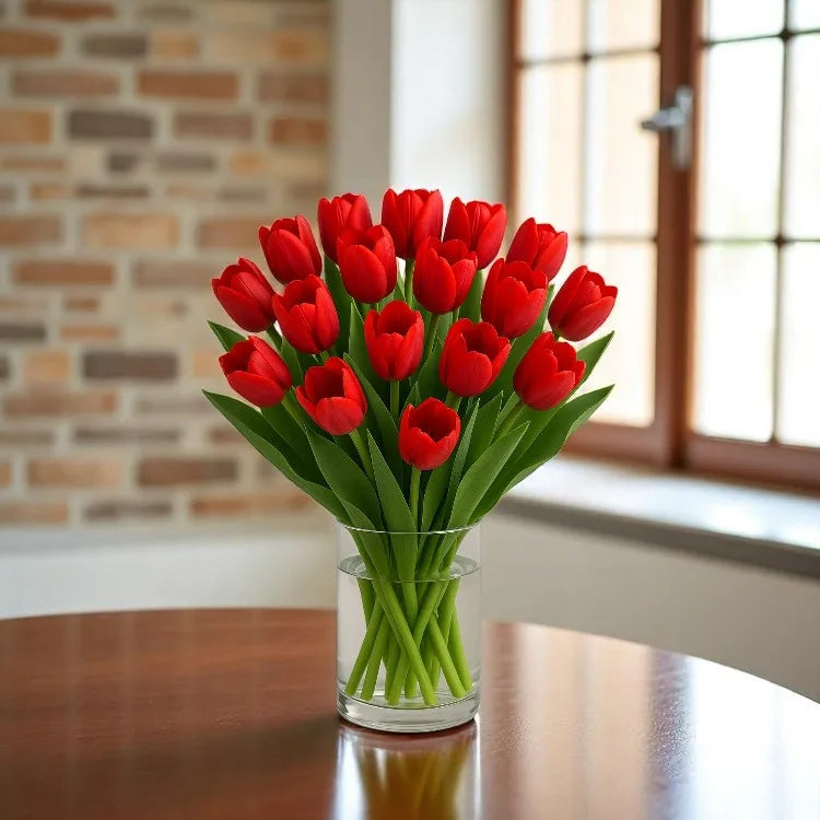 Red Tulips Glass Vase