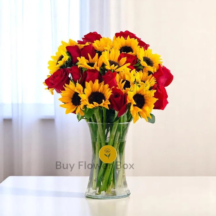 Roses and Sunflowers Vase