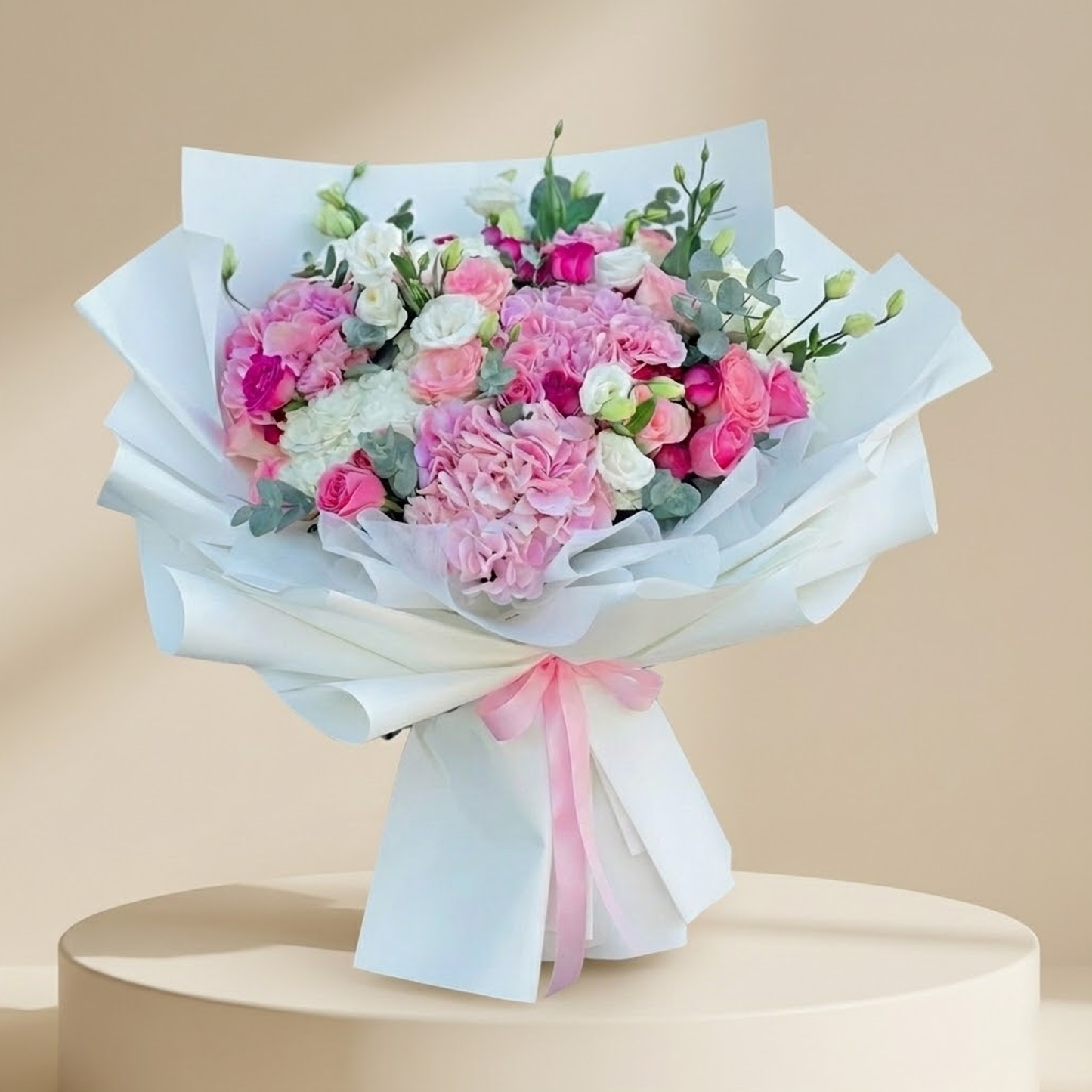 Elegant mixed hydrangea and spray rose bouquet by Buy Flower Box, flower delivery in Kuwait