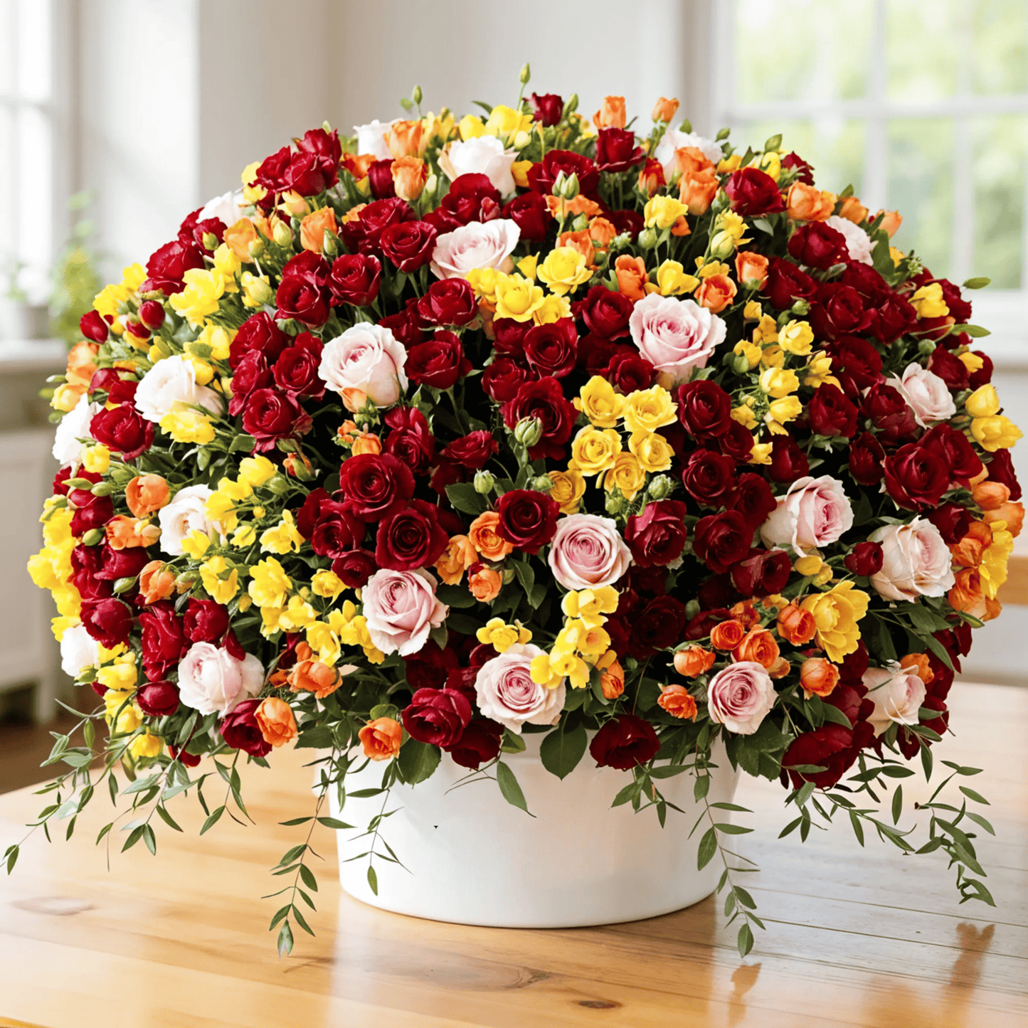 Signature pink rose and mixed spray rose hatbox for flower delivery in Kuwait