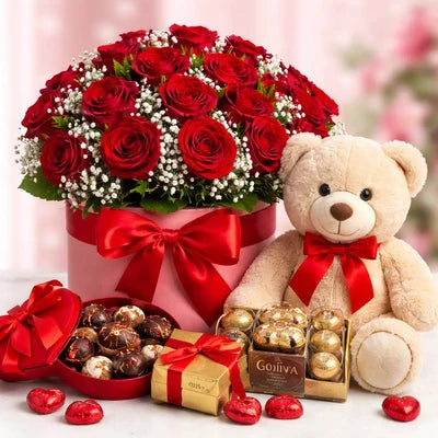 Valentine’s Day Surprises: Flowers with Gifts, Chocolates and Teddy Bears