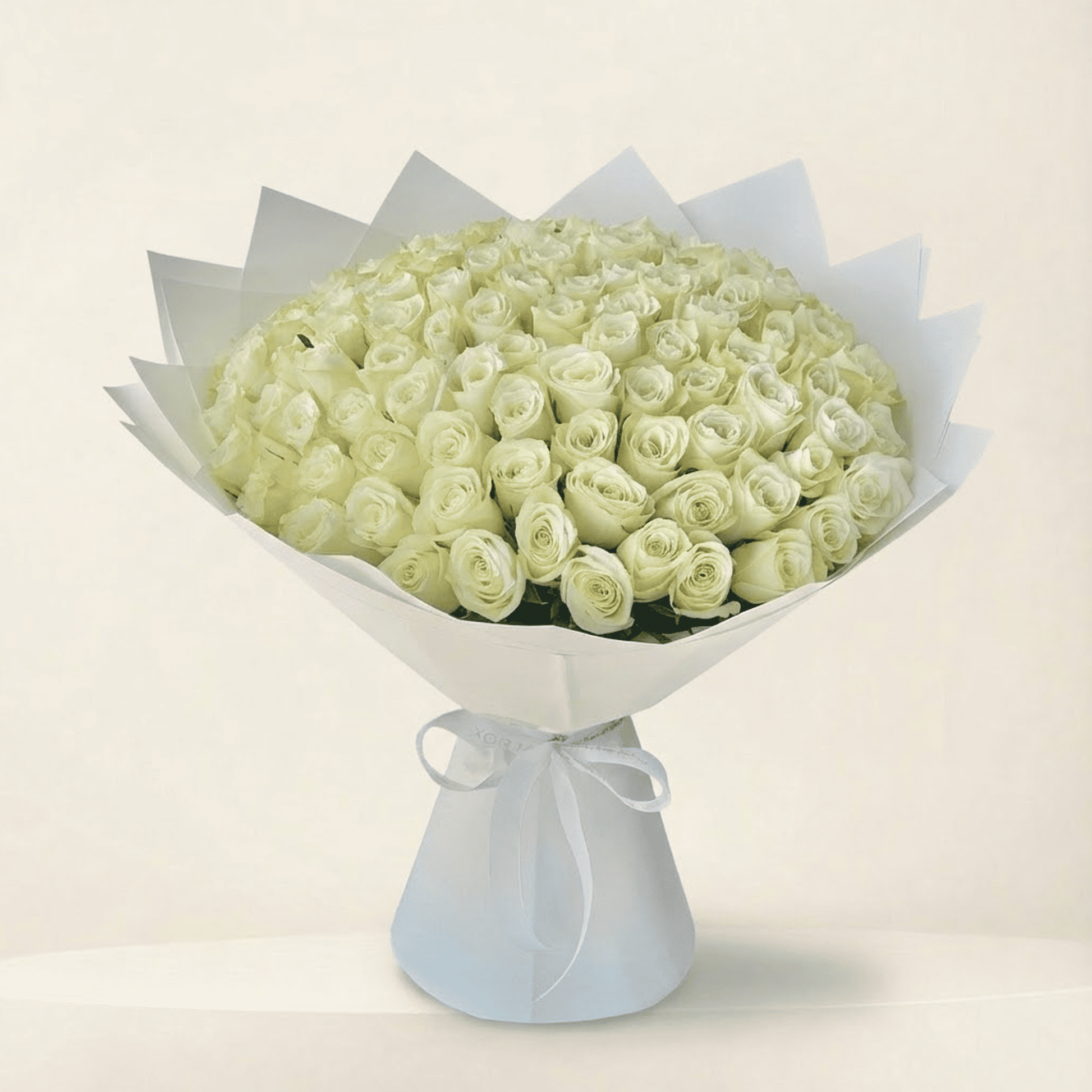 White rose hand-tied bouquet with fresh white roses for flower delivery in Kuwait by Buy Flower Box