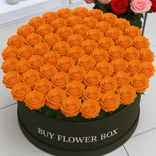 100 Orange Roses Box