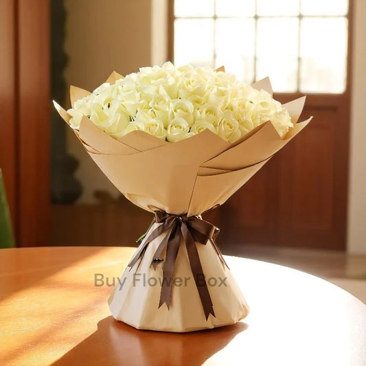 100 White Roses Bouquet