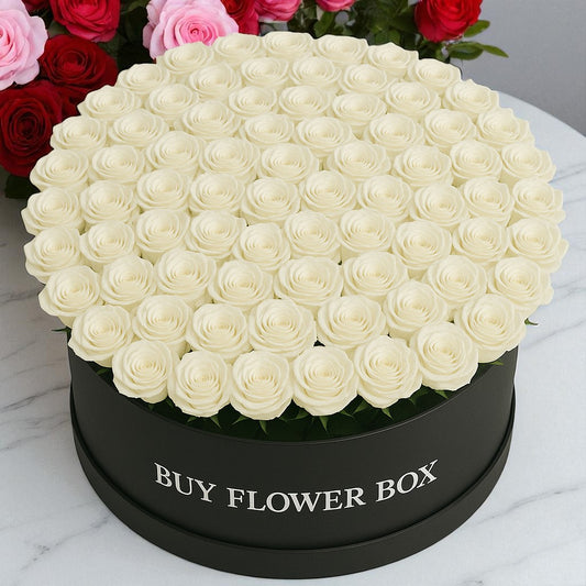 100 White Roses Box