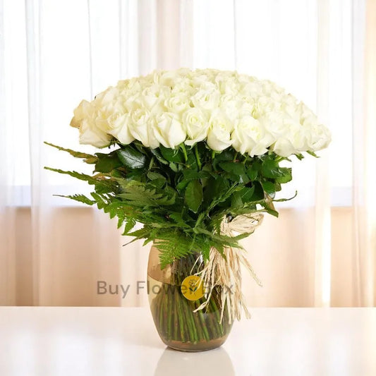 100 White Roses Vase