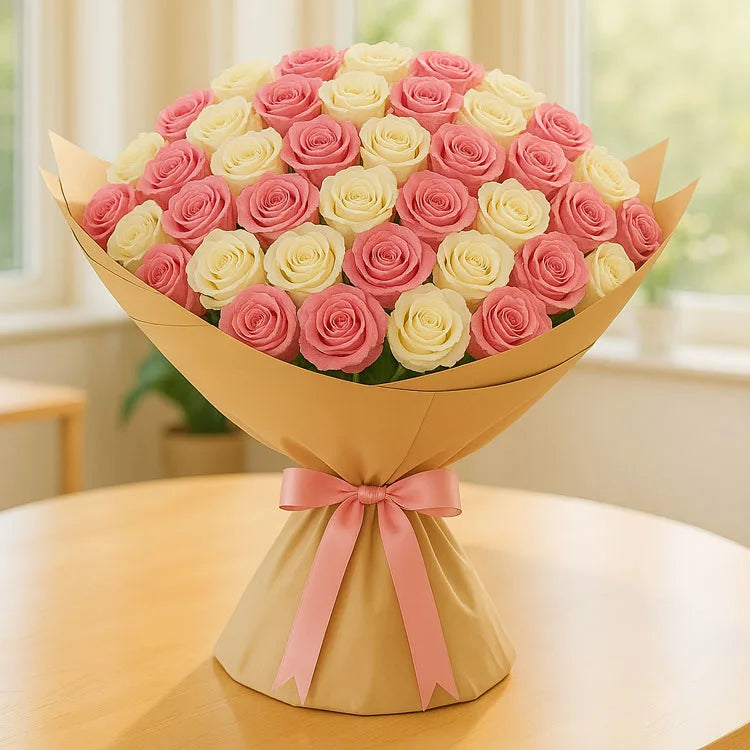 100 White and Pink Roses