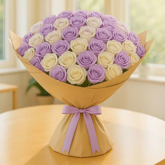 100 White and Purple Roses