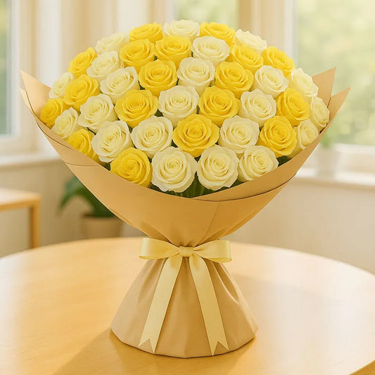100 White and Yellow Roses