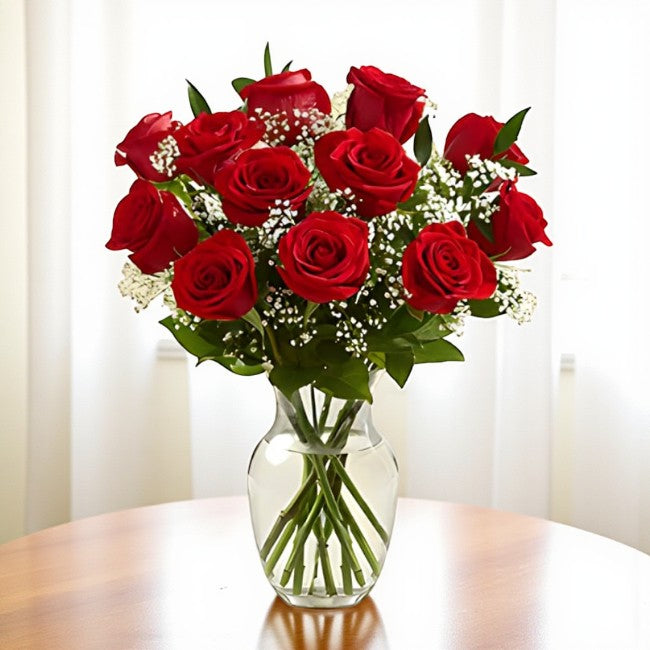 1 Dozen Red Roses Vase