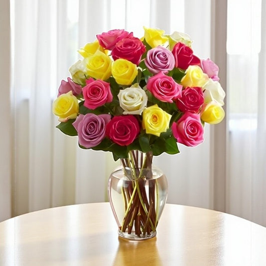 2 Dozen Mixed Roses Vase