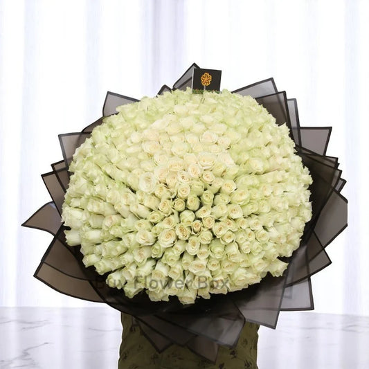 300 White Roses Bouquet