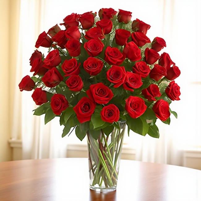 50 Red Roses Vase