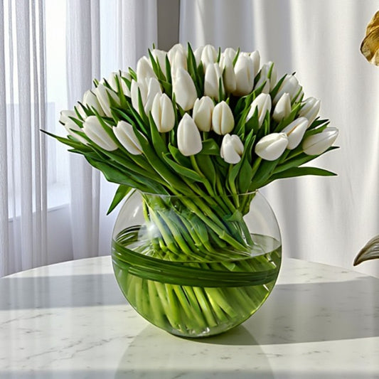 50 White Tulips Vase
