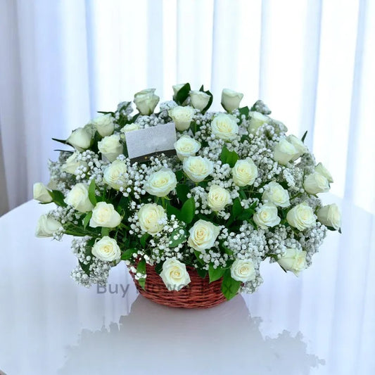 51 White Roses Basket