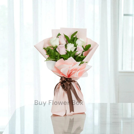 6 Pink and White Roses