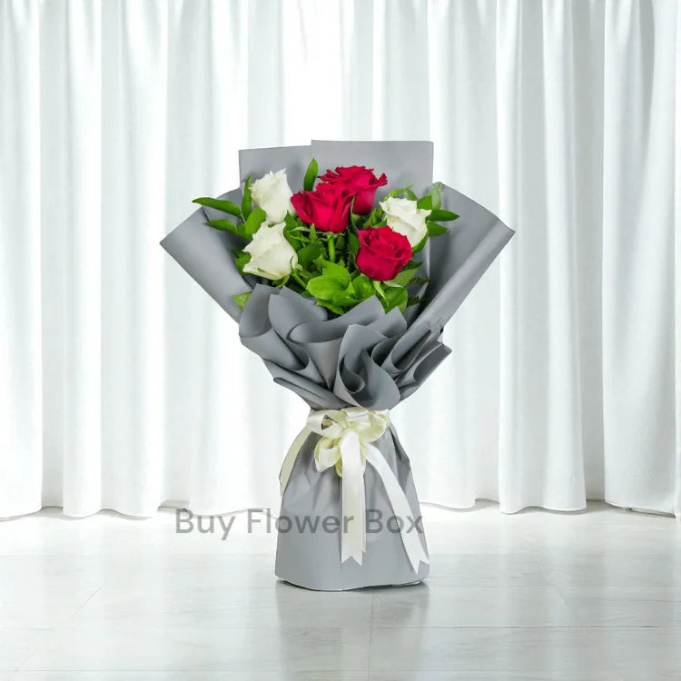 6 Red and White Roses