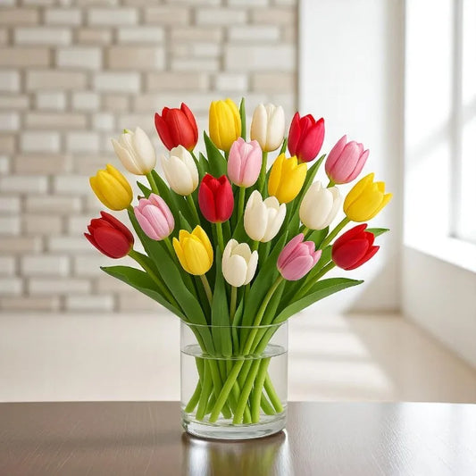 Mixed Tulips Glass Vase