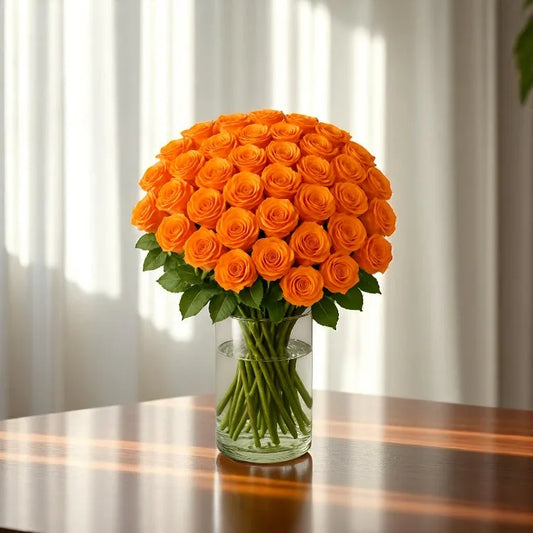 Orange Roses Glass Vase