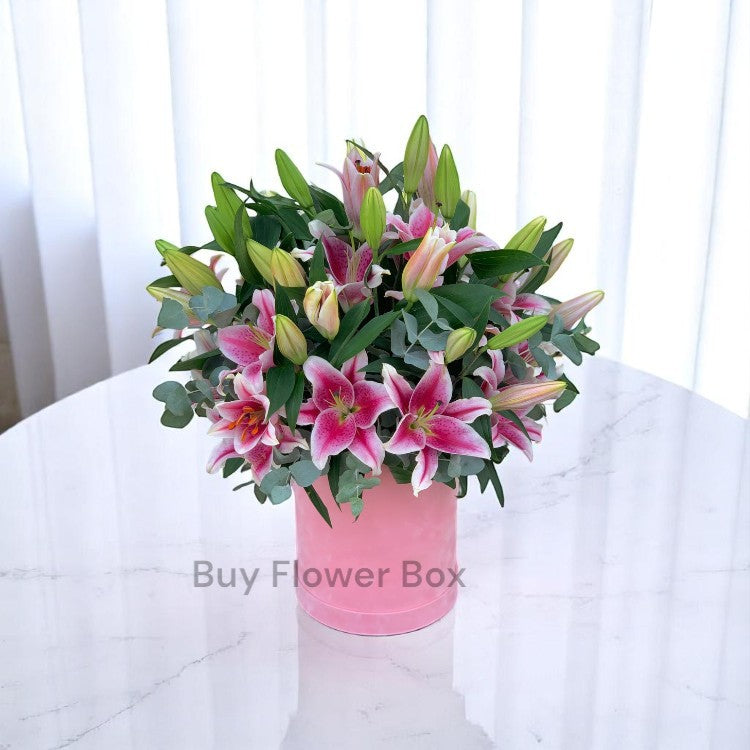 Pink Lilies Box Arrangement