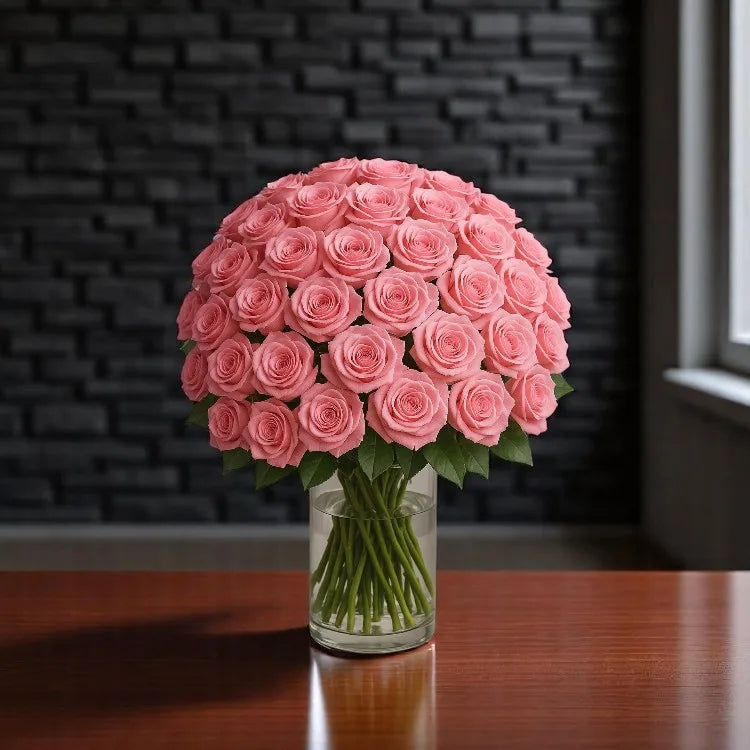 Pink Roses Glass Vase