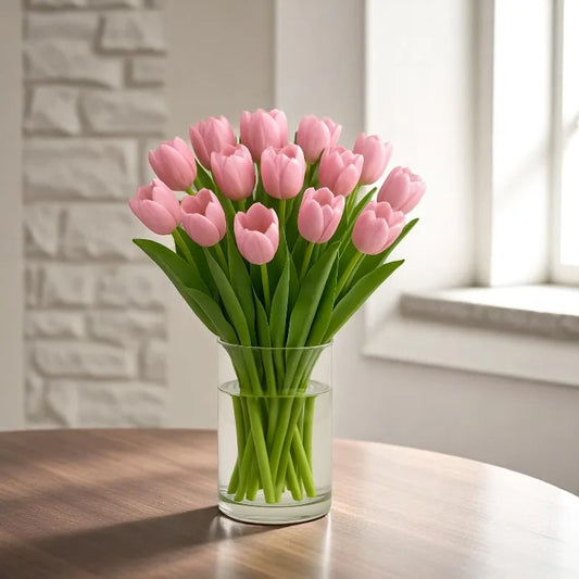 Pink Tulips Glass Vase