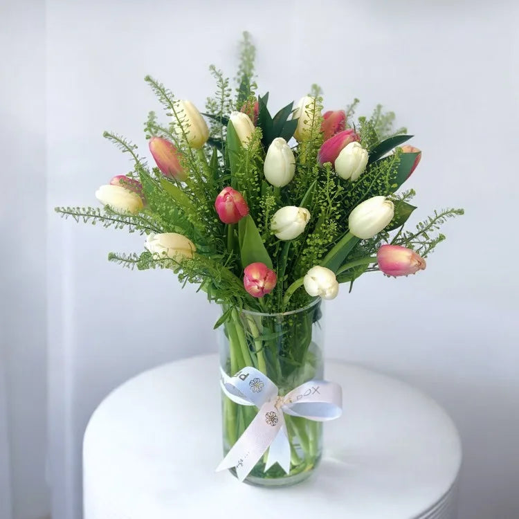 Pink White Tulips Vase