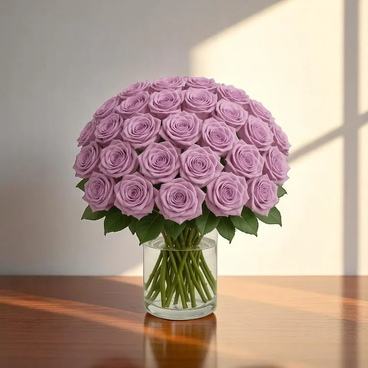 Purple Roses Glass Vase