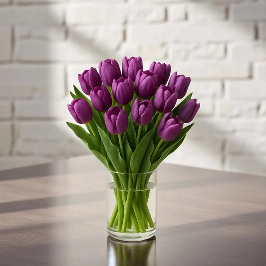 Purple Tulips Glass Vase