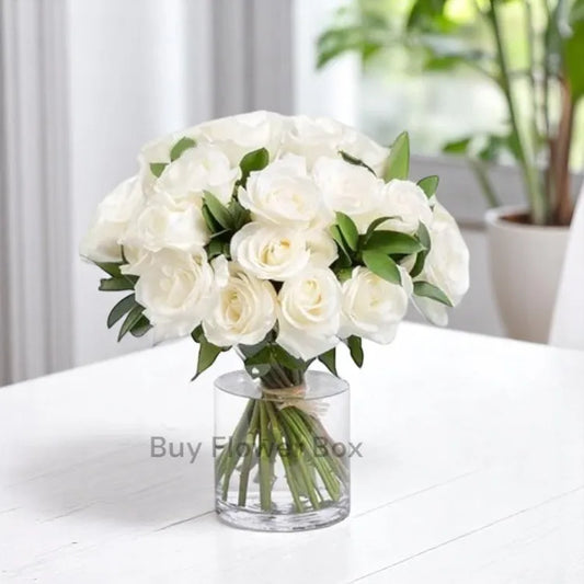 Snowy White Roses Vase