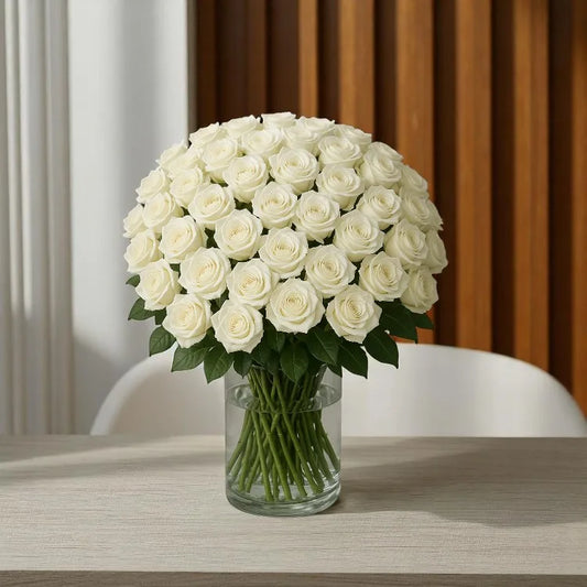 White Roses Glass Vase