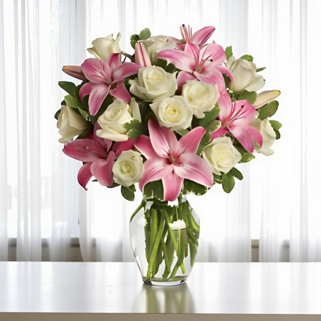 White Roses and Lilies Vase