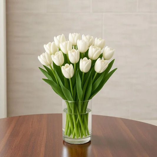 White Tulips Glass Vase