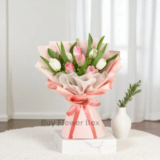 White and Pink Tulips Bouquet