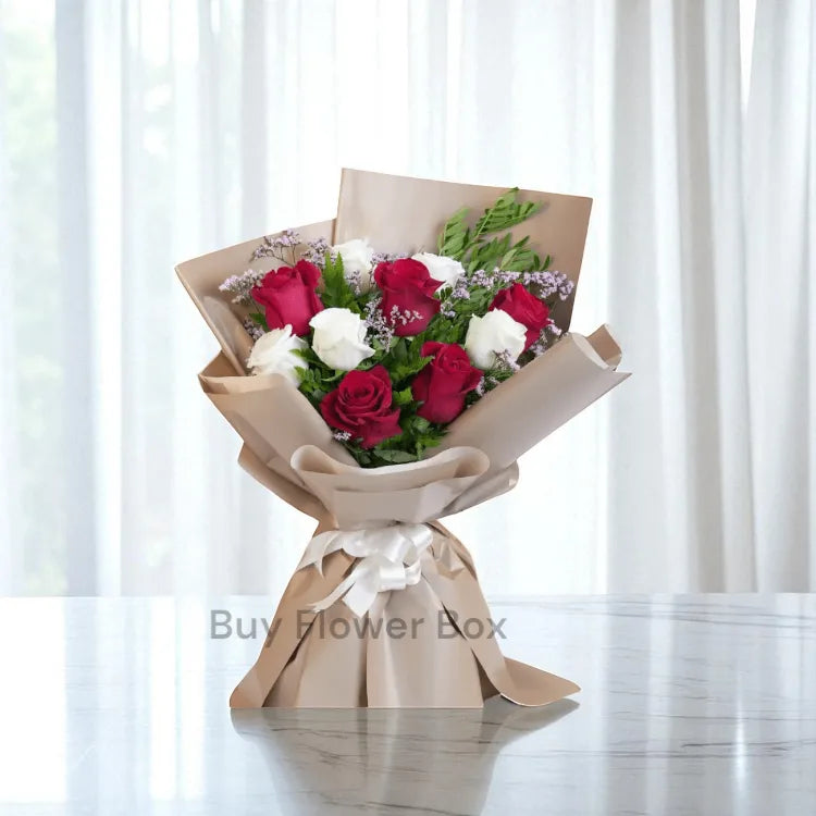 White and Red Roses Bouquet