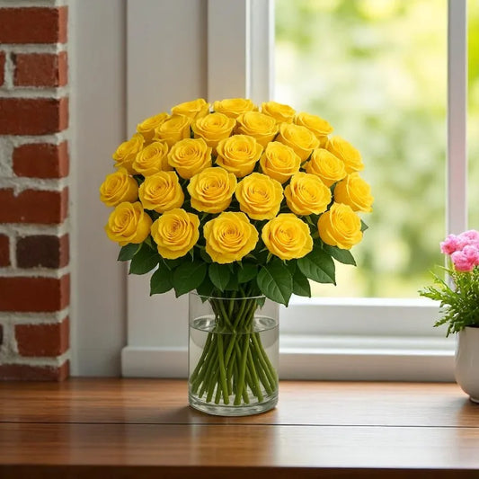 Yellow Roses Glass Vase 
