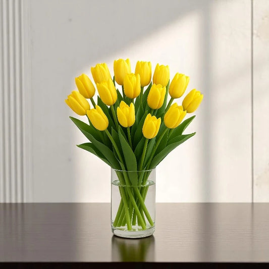 Yellow Tulips Glass Vase