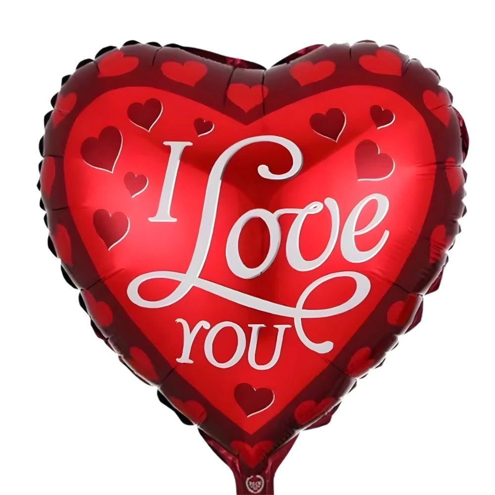 Red heart-shaped balloon with 'I Love You' text on a white background