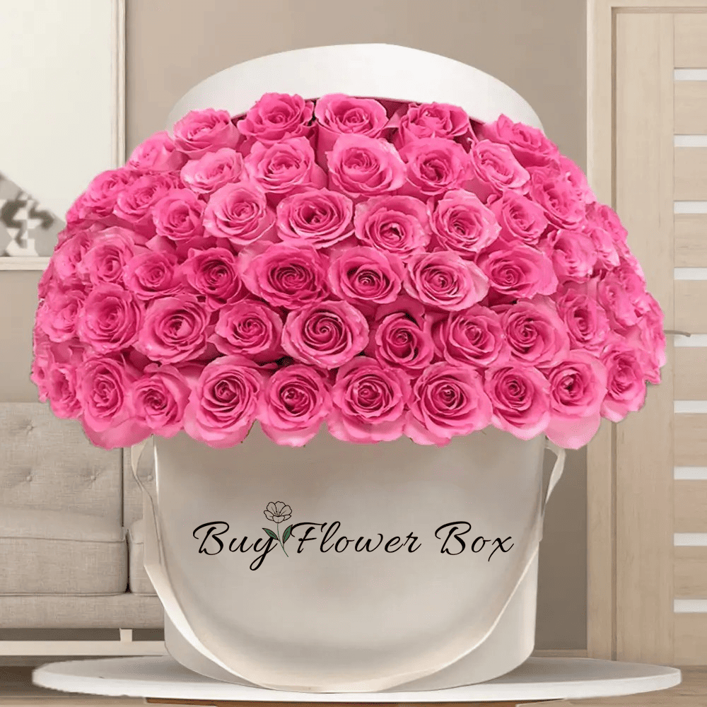 Luxury pink rose hatbox arrangement for elegant flower delivery in Kuwait