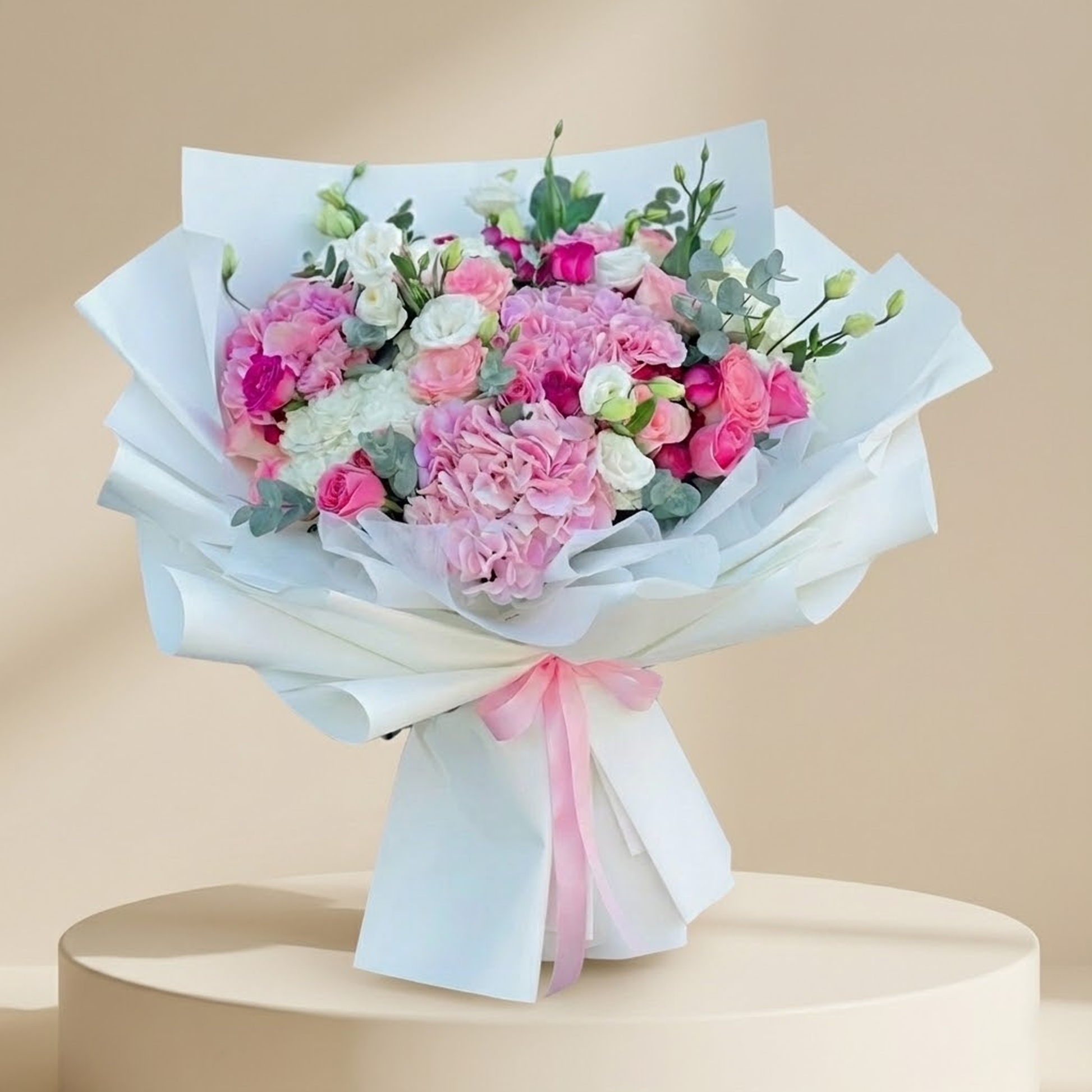 Elegant mixed hydrangea and spray rose bouquet by Buy Flower Box, flower delivery in Kuwait