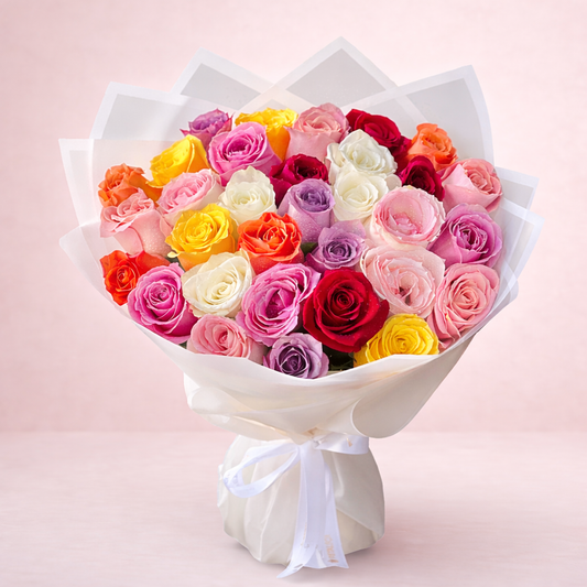 Mixed rose bouquet with 50 colorful roses for flower delivery in Kuwait