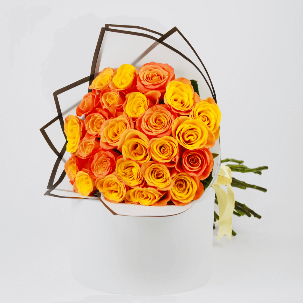 Orange rose bouquet with vibrant blooms wrapped neatly, ideal for flower delivery in Kuwait